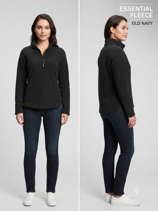Old Navy Sweaters - Vintage Old Navy Y2K Black 1/4 Zip Fleece Pullover Sweater – Women's Size Small